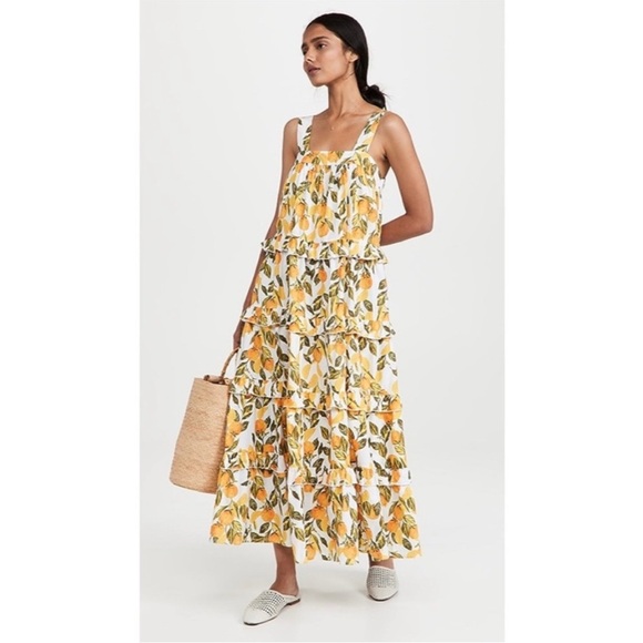Never Fully Dressed Dresses & Skirts - Never Fully Dressed Floral Maxi Citrus Orange and Green Vacation Dress Sz 10